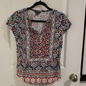 Lucky Brand Red and Blue Patterned Blouse